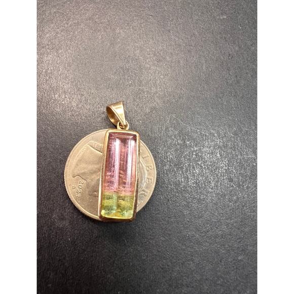 Vintage 14k gold watermelon tourmaline pendant - Picture 4 of 14